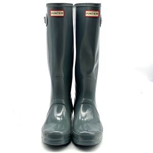 HUNTER TALL GRAY GLOSSY ORIGINAL CLASSIC LOGO RAIN BOOTS LADIES SIZE 7